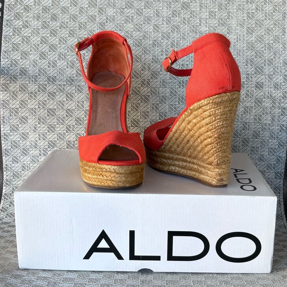 Aldo Lovin 65 Orange Red Espadrille Wedge Sandal Size EU 39 US 8/8.5